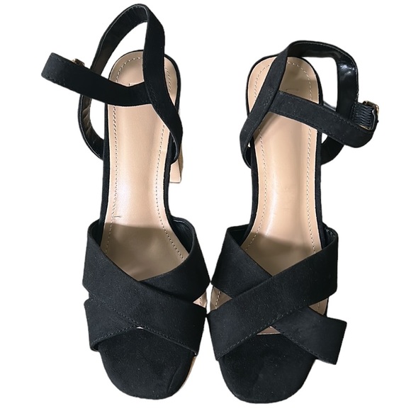 NEW JustFab Tina Crossover Black Raffia Faux Suede Chunky Platform Sandals - 8 - Picture 9 of 16